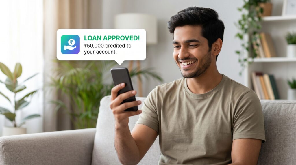 instant loan online India fast approval mobile app money credited notification