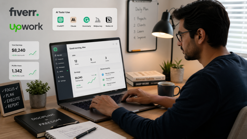 AI freelancing tools work from home setup