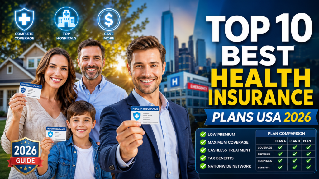Best health insurance plans USA 2026 comparison banner showing top providers and coverage options