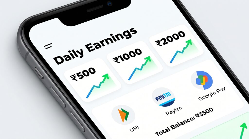 Daily income from earning apps in India showing ₹500 to ₹2000 earning potential