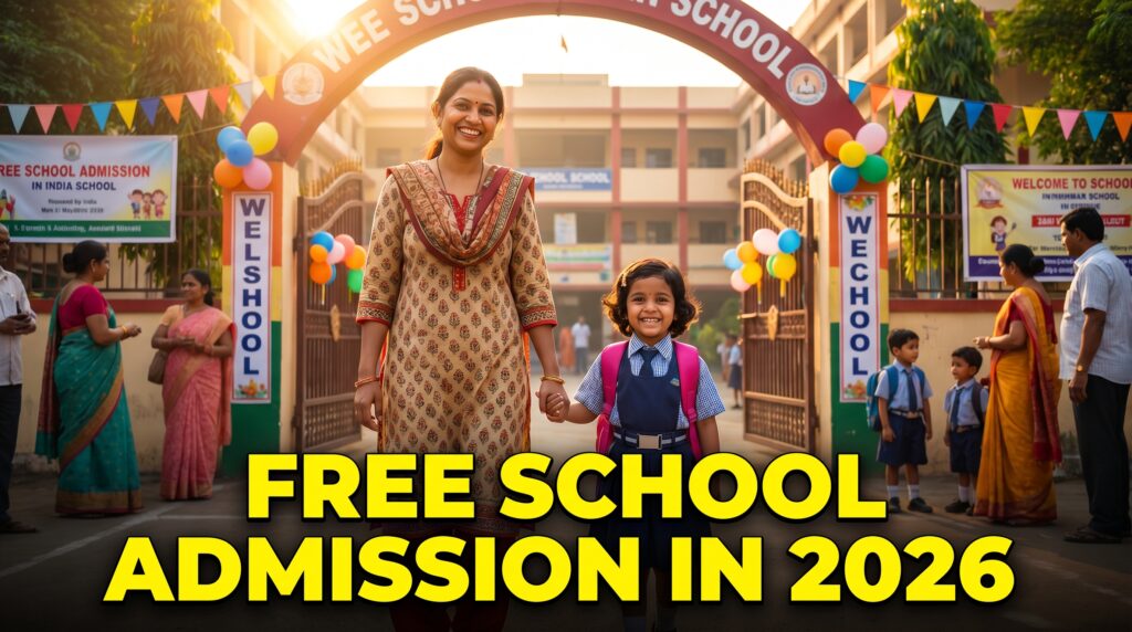 Free school admission 2026 India under RTE with children studying in government school classroom