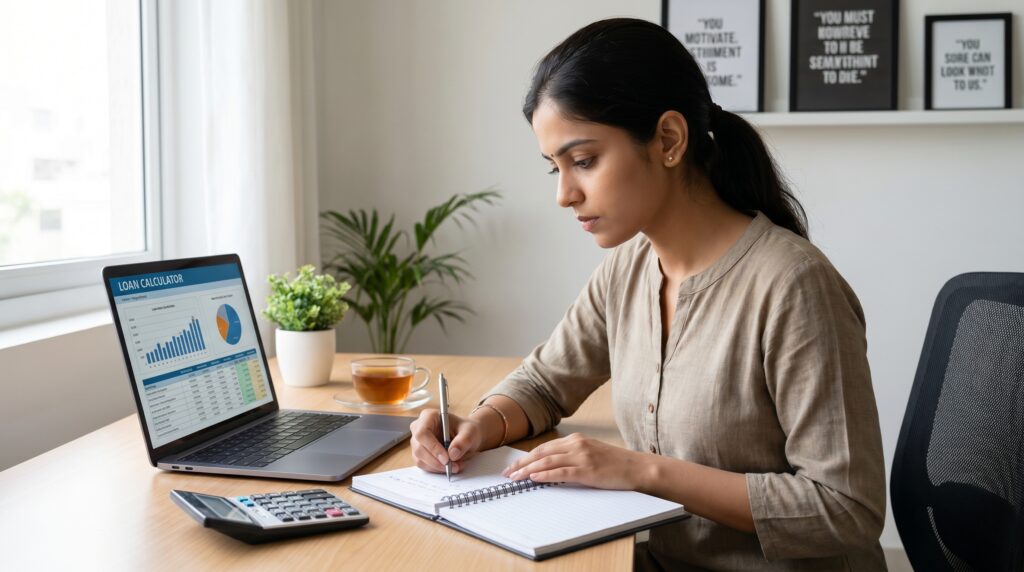 personal loan interest rate calculation India 2026 using laptop and calculator