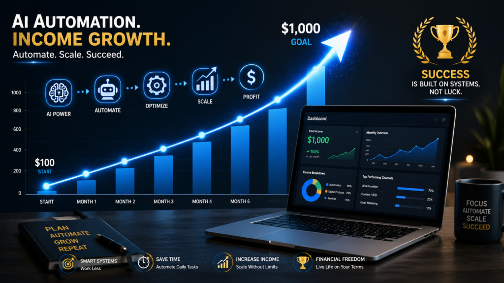 scale income from 100 to 1000 using AI tools