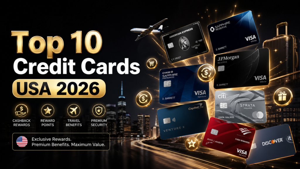 top 10 best credit cards in USA 2026 cashback travel rewards